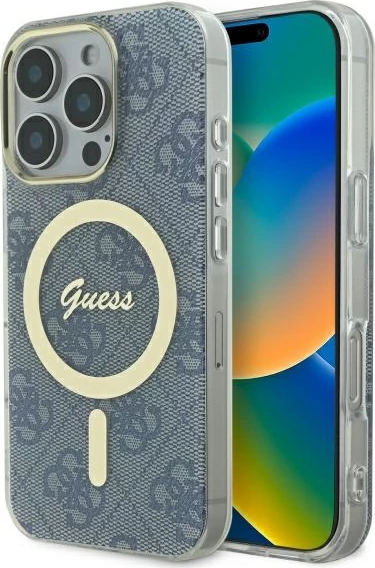 Mbështjellës Guess IML 4G MagSafe për iPhone 16 Pro Max, Blu