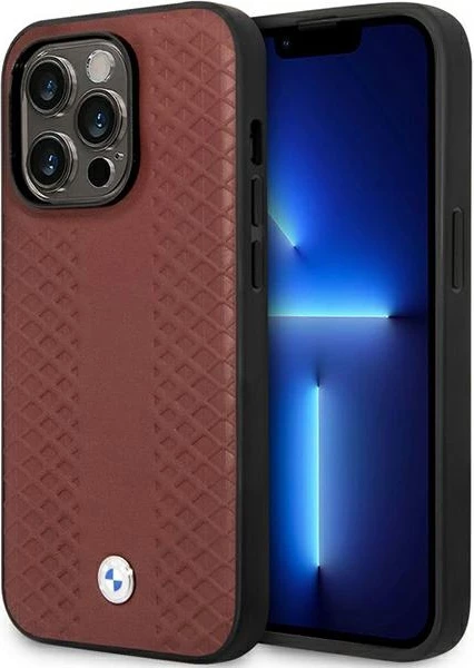 Mbështjellës BMW BMHCP14X22RFGR për iPhone 14 Pro Max 6.7", lëkurë, Diamond Pattern, Burgundy
