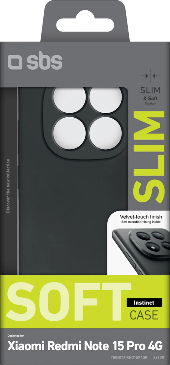 Mbështjellës SBS Instinct për Xiaomi Redmi Note 15 Pro 4G, TPU + mikrofibër, Black
