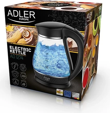 Vluese uji Adler AD 1274 B, 1.7 L, 2200W, e zezë/transparente