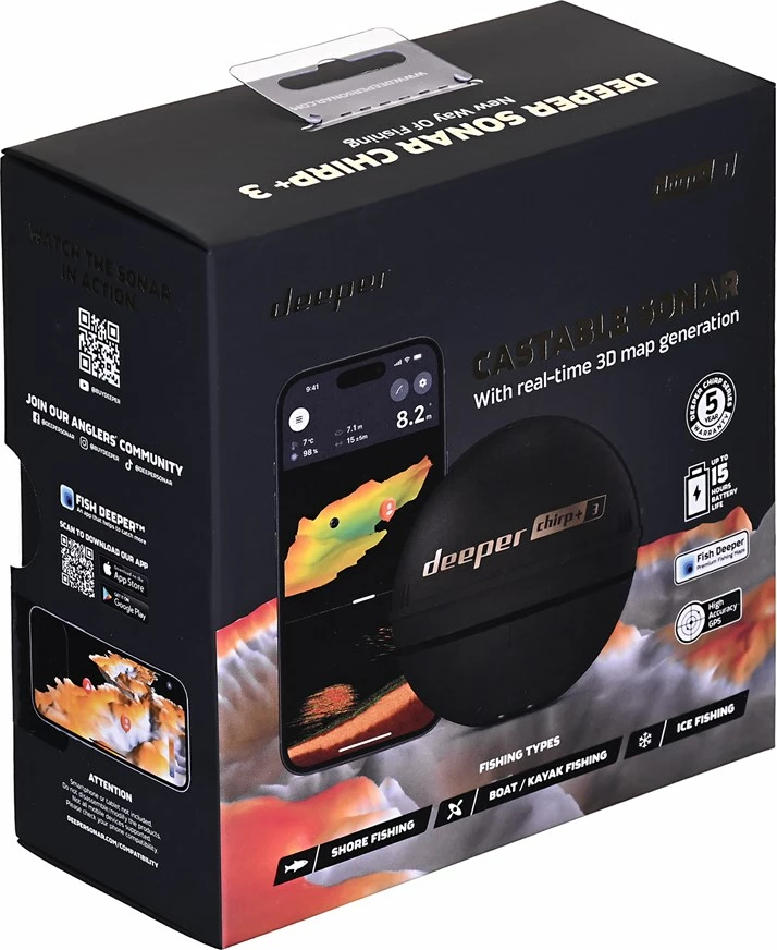 Sonar për peshkim Deeper CHIRP+ 3, 100 m, i zi