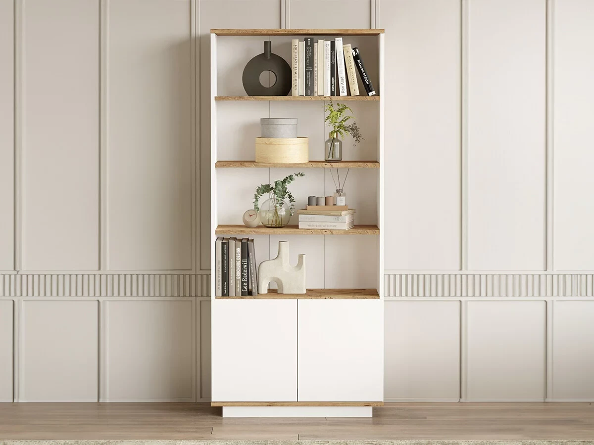 Dollap për libra Solis, i bardhë/kafe