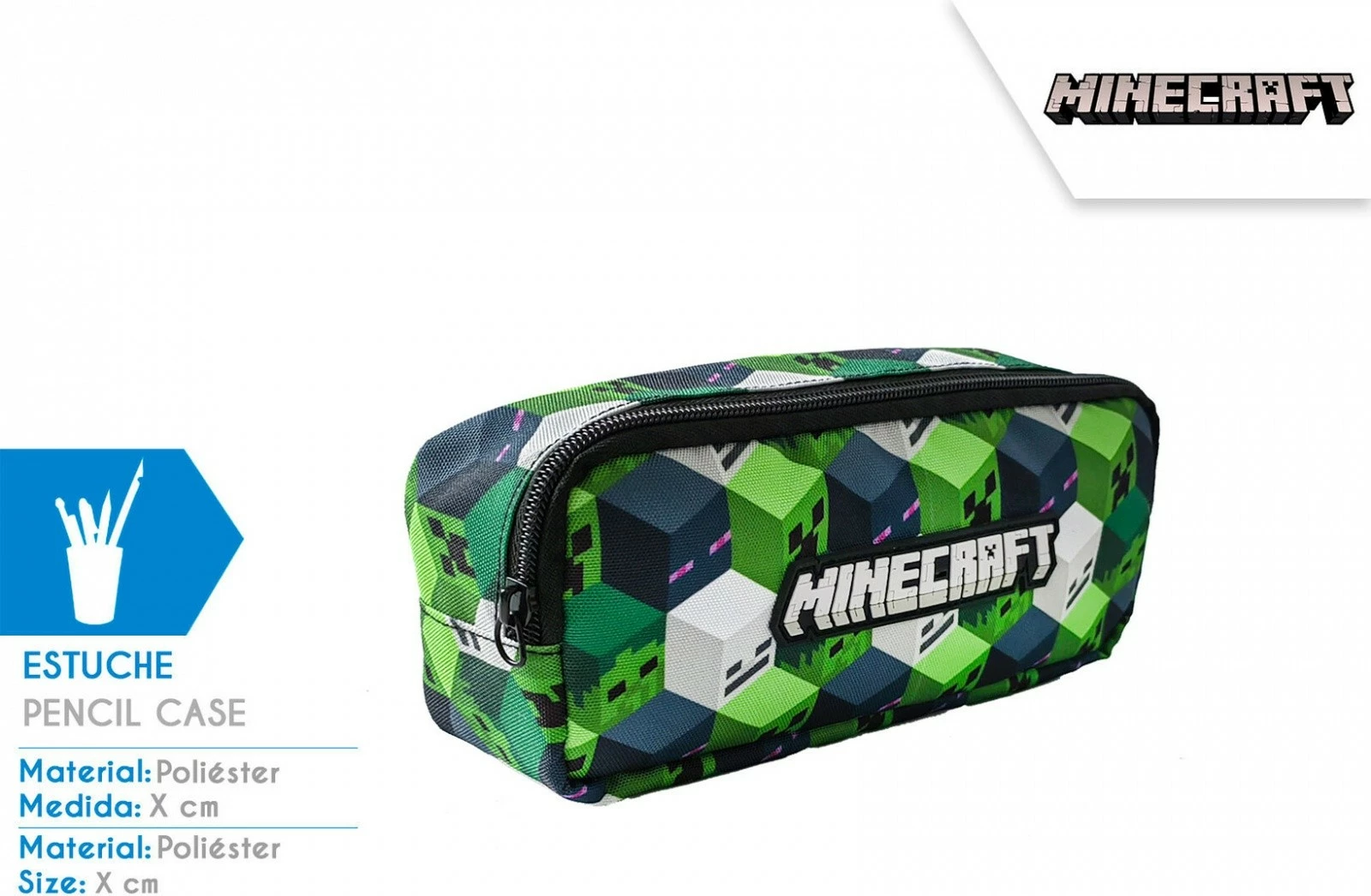 Mbështjellës lapsash Minecraft Kids Euroswan MCBAM010, poliestër, drejtkëndor, gjelbër/zi