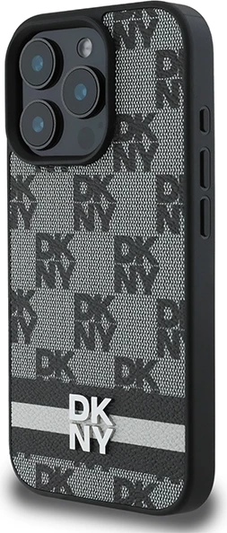 Mbështjellës DKNY Checkered Pattern & Printed Stripes për iPhone 16 Pro Max, i zi