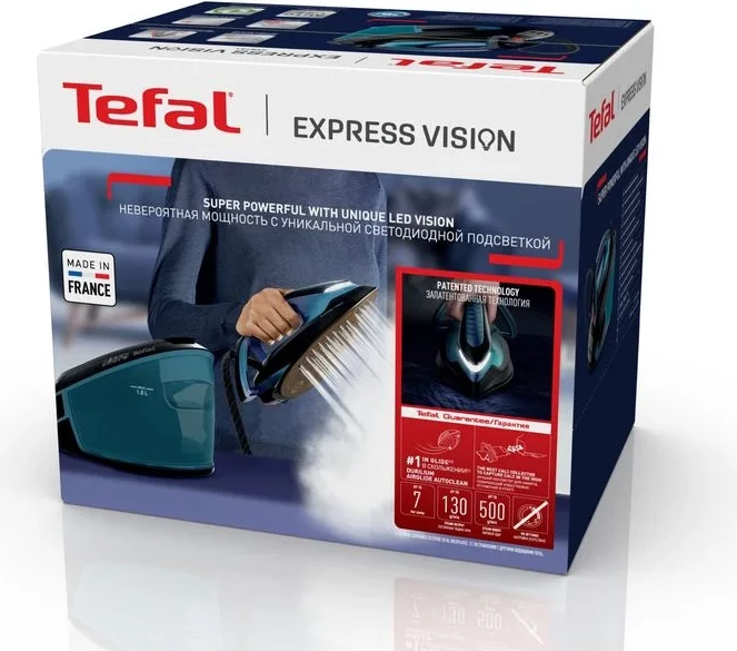 Hekur me gjenerator avulli, Tefal Express Vision SV8151E0, 2800W 7 bar 1.8L LED, blu-ezezë