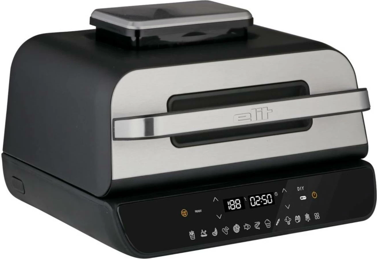 Fritezë ajri me grill Elit GrillFry360 MAX 12-në-1 1800W me sensor mishi 3.1L/2.8L, zi/argjend