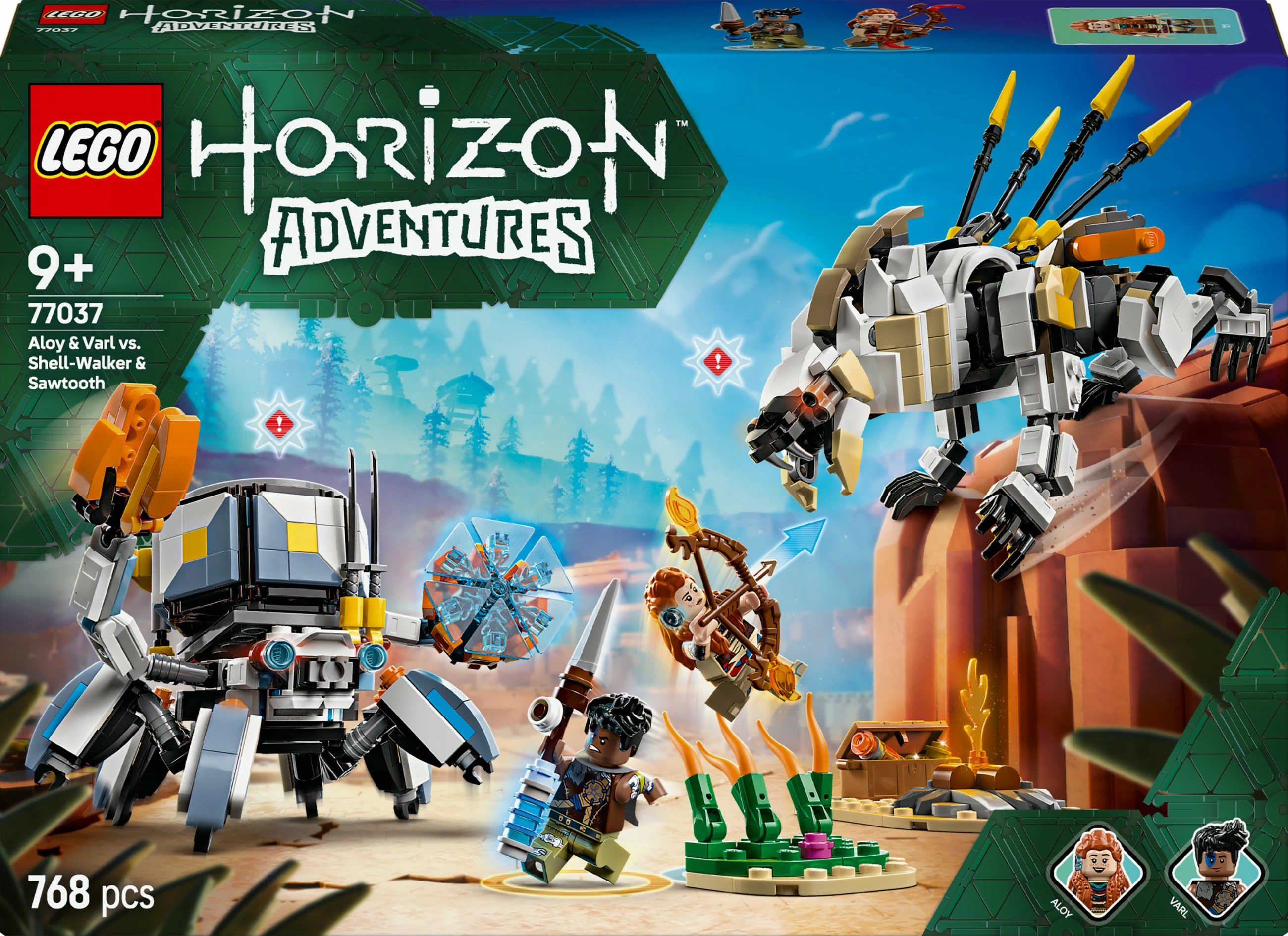 Set ndërtimi LEGO Horizon Adventures 77037, Aloy & Varl kundër Shell-Walker & Sawtooth, 768 pjesë, shumëngjyrësh