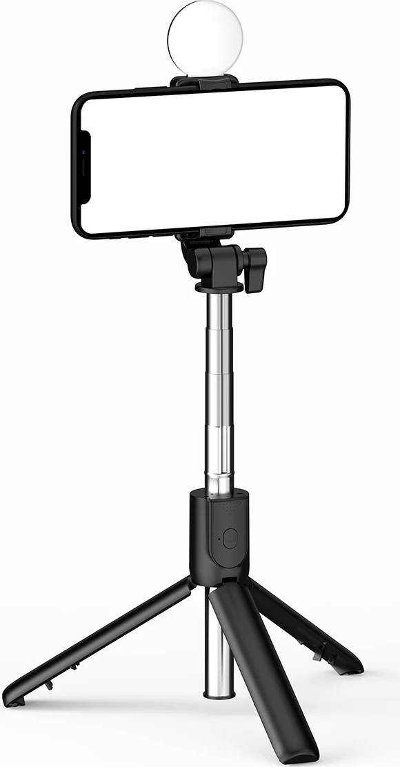 Selfie stick Hurtel WR1YXS me tripod teleskopik, llambë LED, Bluetooth, 71 cm, e zezë