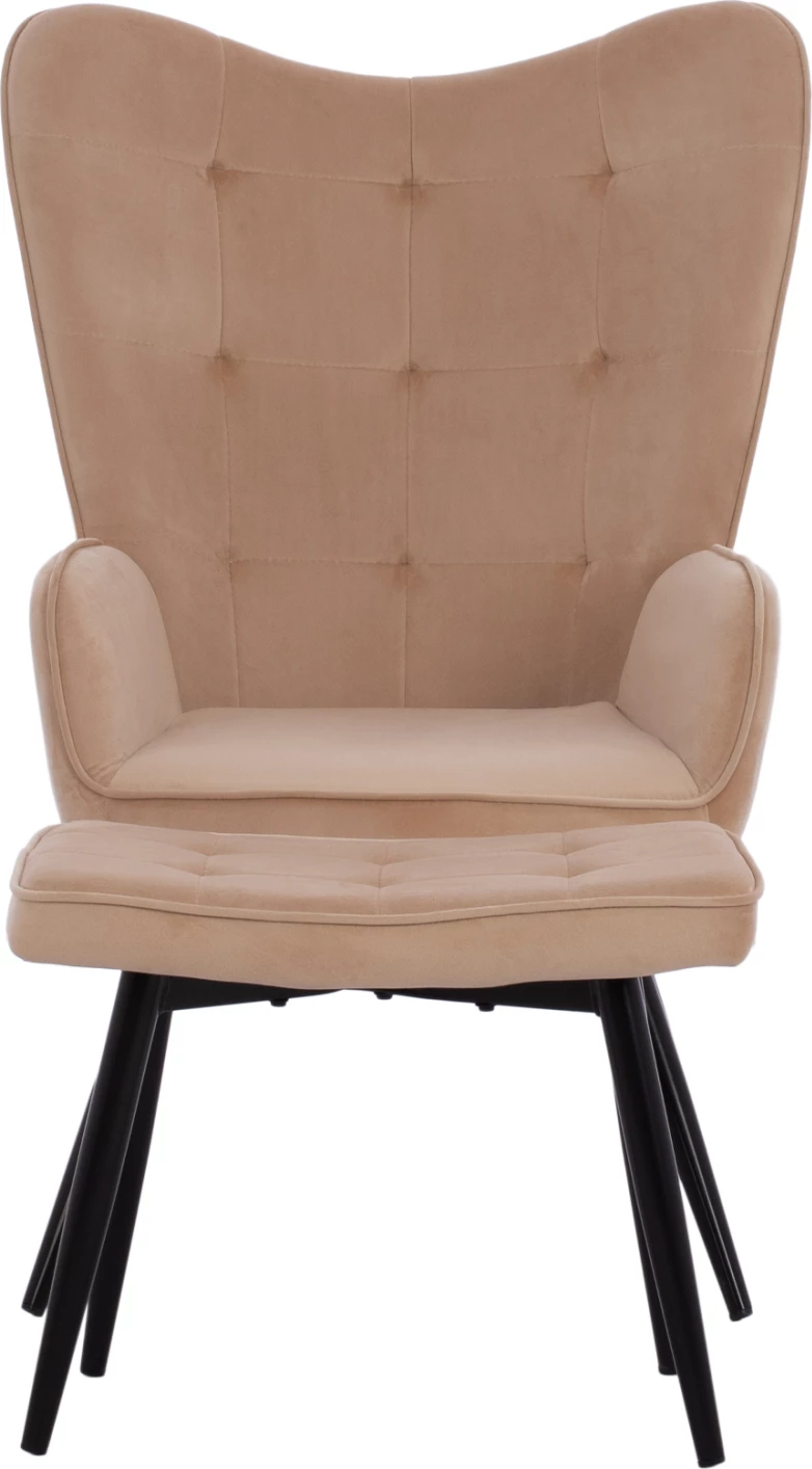 Karrige CRAWLEY, kadife bezhë, me tabure, FH8918.11, 70x57x103