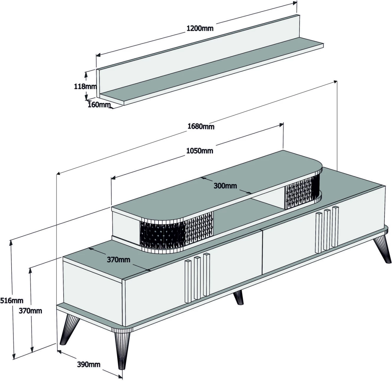 Mobilje TV kombo, ngjyrë arre, FH9515.02, 168x39x51.6H cm