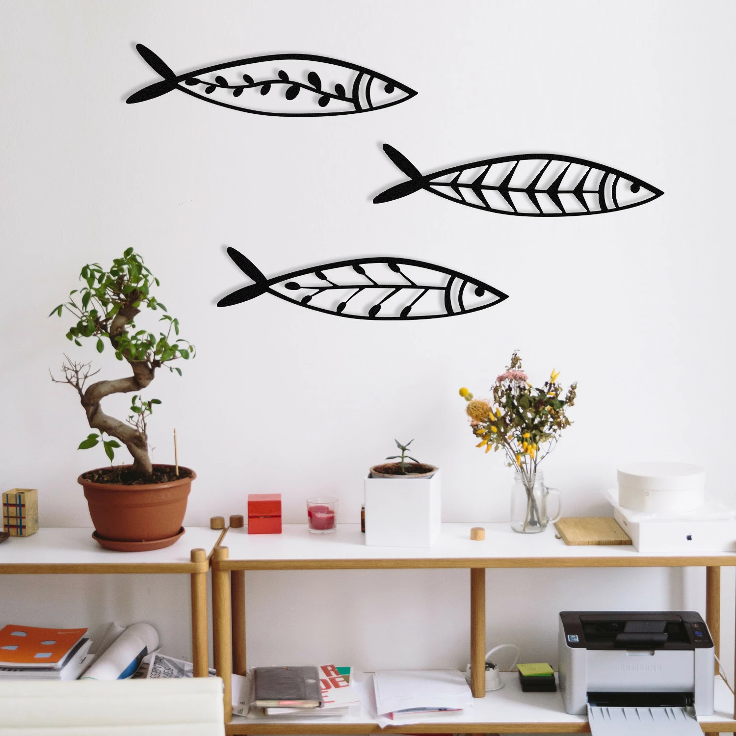 Aksesor dekorativ metalik për mur, Wallity, Hamsi, set prej 3 copash