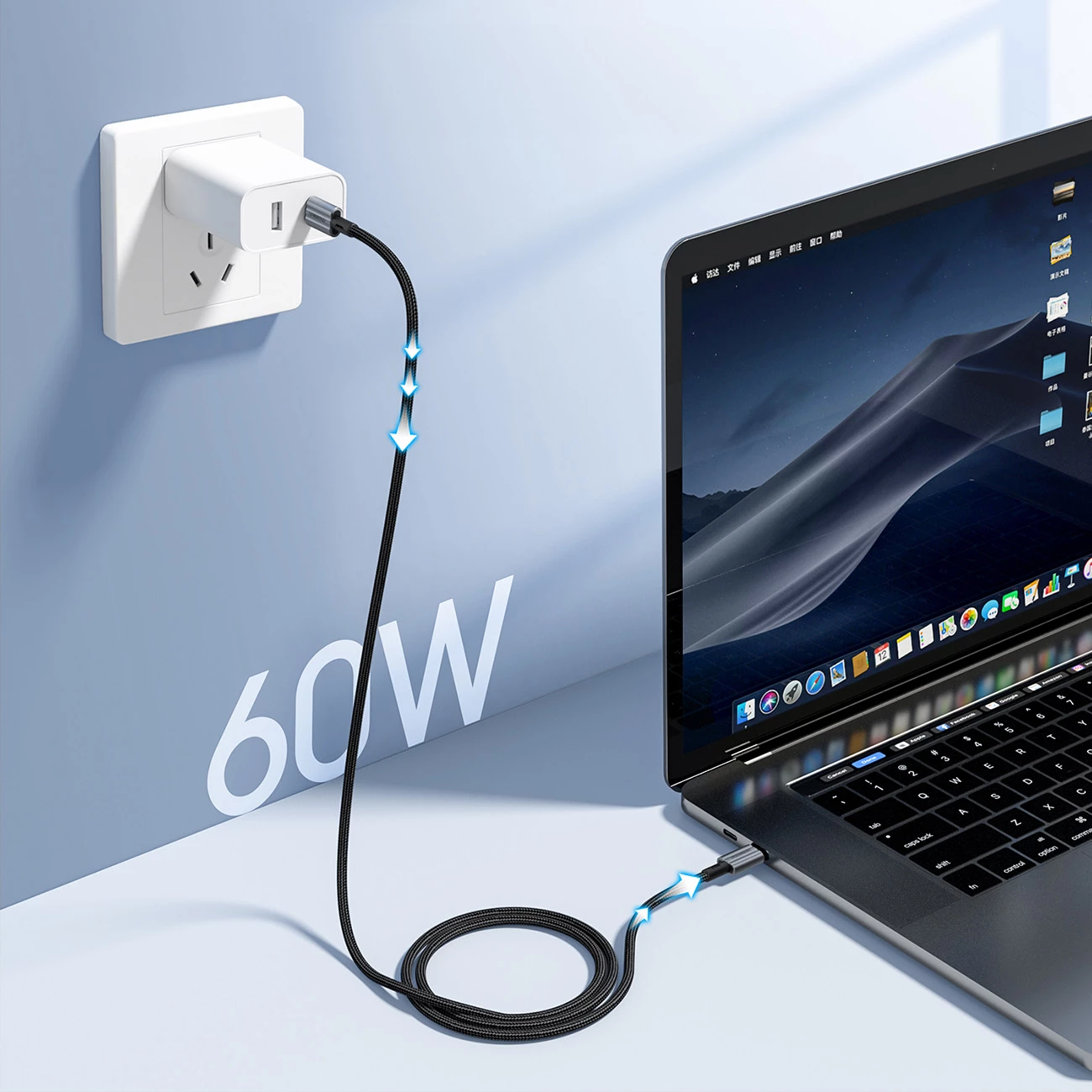 Kabllo USB-C në USB-C Choetech XCC-1014, 1.2m, 60W, Gri
