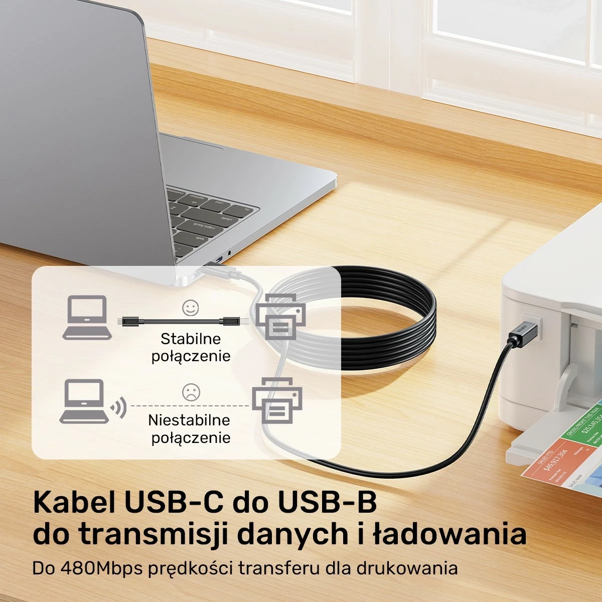 Kabëll Unitek USB-C në USB-B 3m i zi