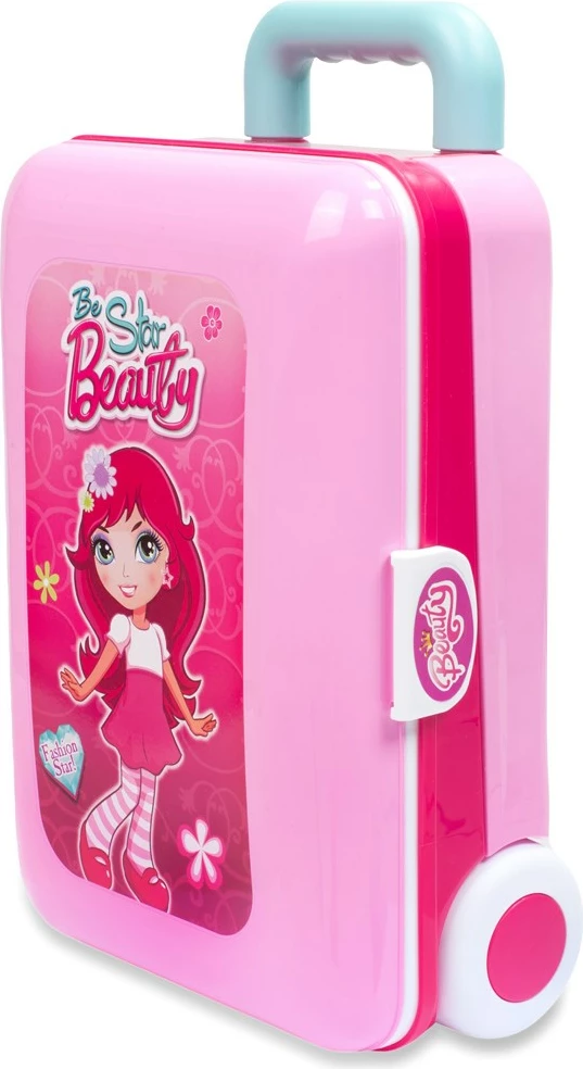 set tualeti fëmijësh 2-në-1 në valixhe, BABY MIX, me pasqyrë me dritë e tingull, aksesorë lojë, rozë