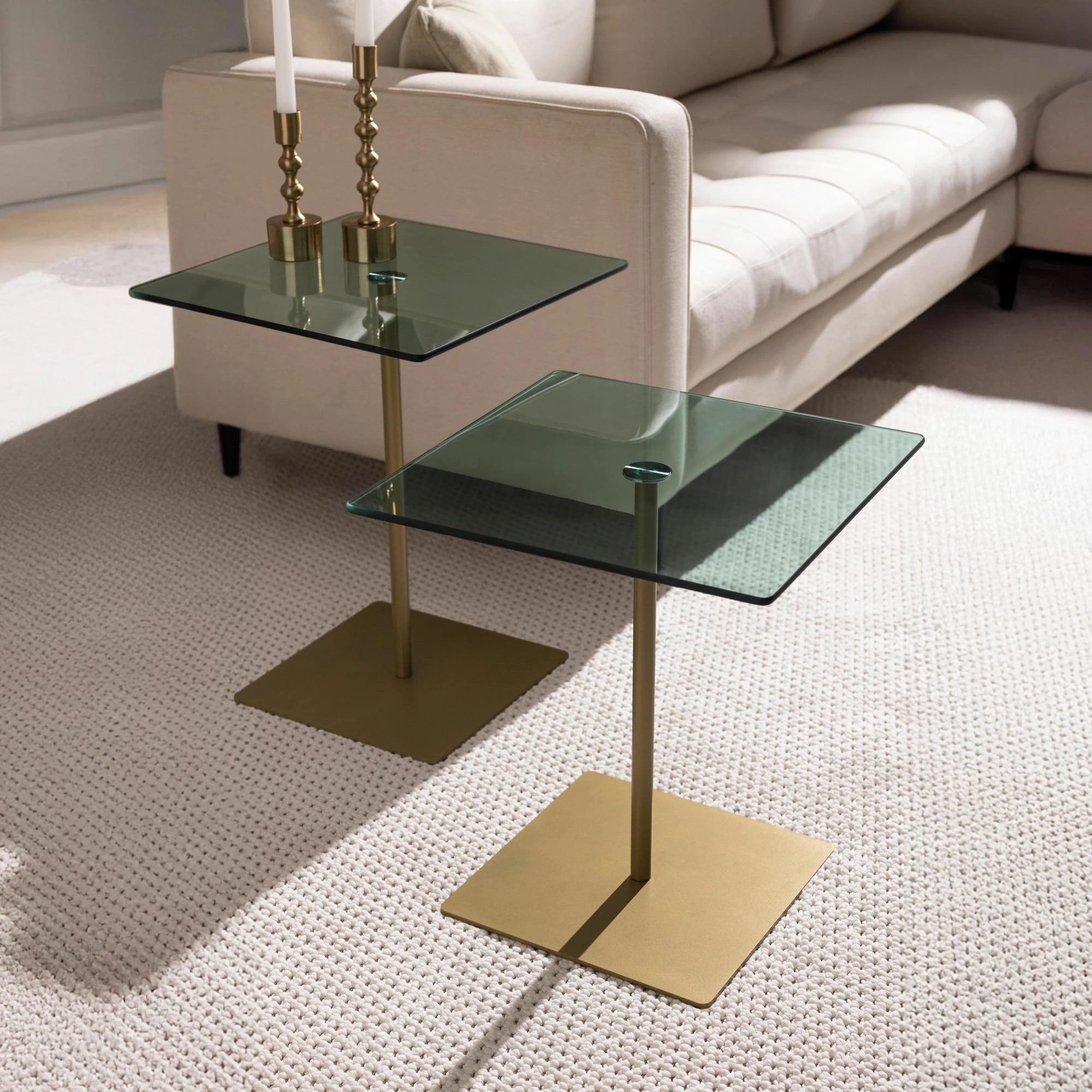 Set tavolinash kafeje, ngjyrë ari dhe e gjelbër, Skye Decor, elegante, 2 copë