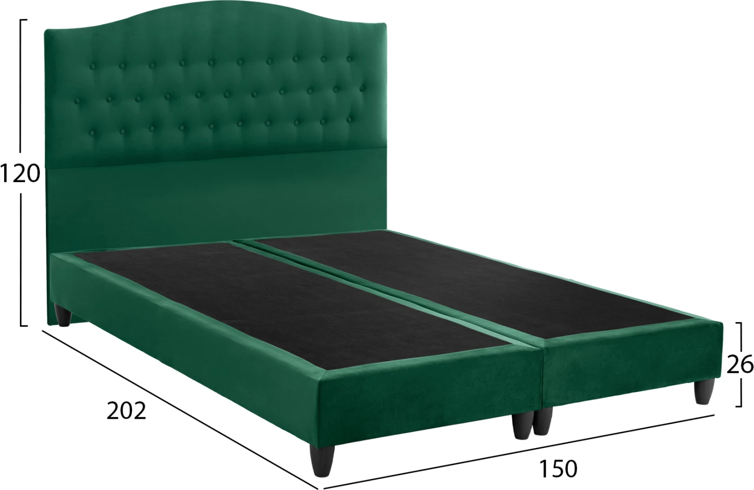 Krevat MALENA, kadife jeshile selvi, 150x200