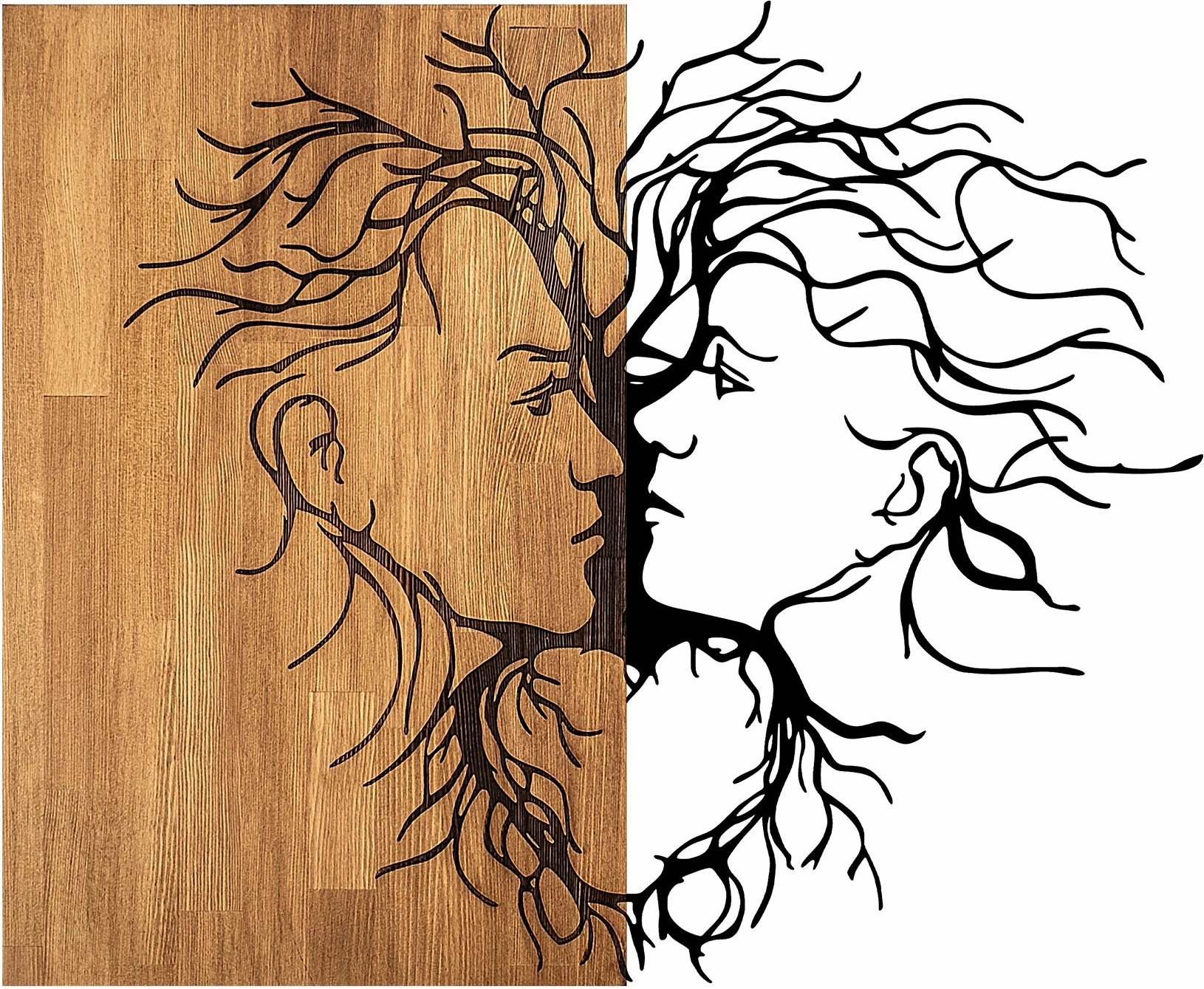 Aksesor dekorativ për mur, dru dhe metal, Wallity Love - 315, ngjyrë e zezë dhe arre, 96x3x79cm