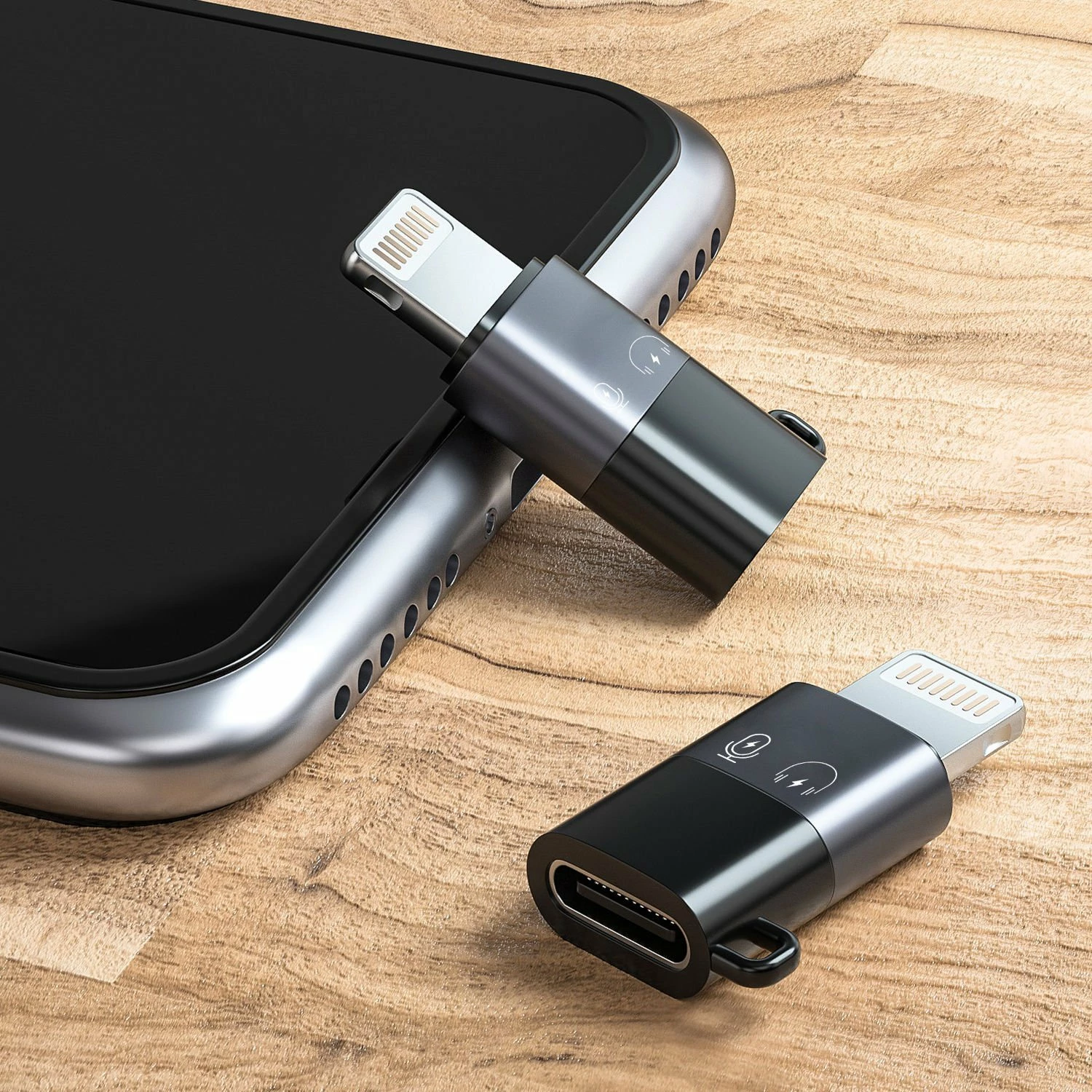 Adapter Mozos ASM-6 USB-C në Lightning, OTG, transfer dy-drejtimësh, alumin, i zi