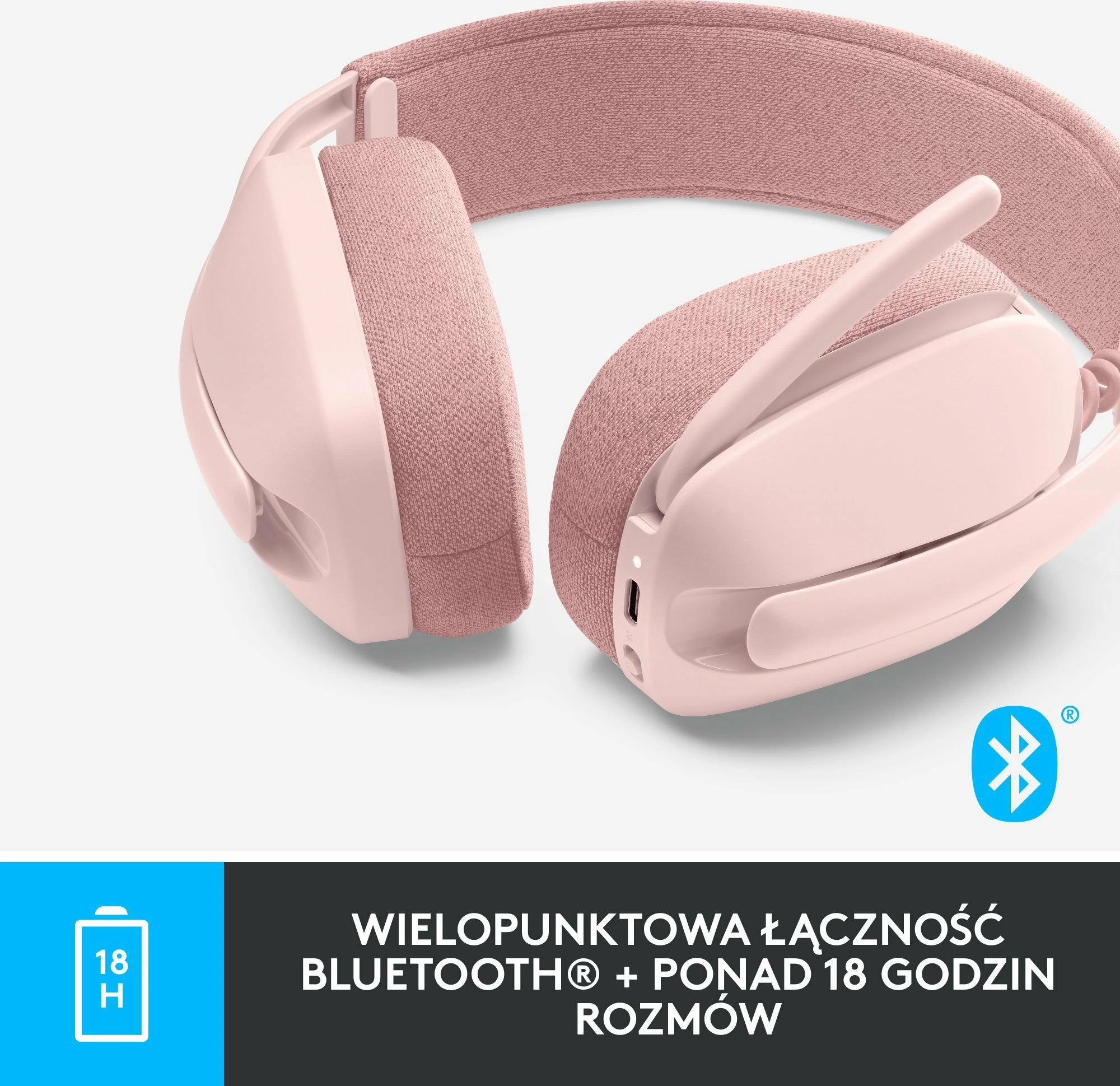 Kufje Logitech Zone Vibe 100 (981-001224), wireless Bluetooth/USB-C, me mikrofon, rozë