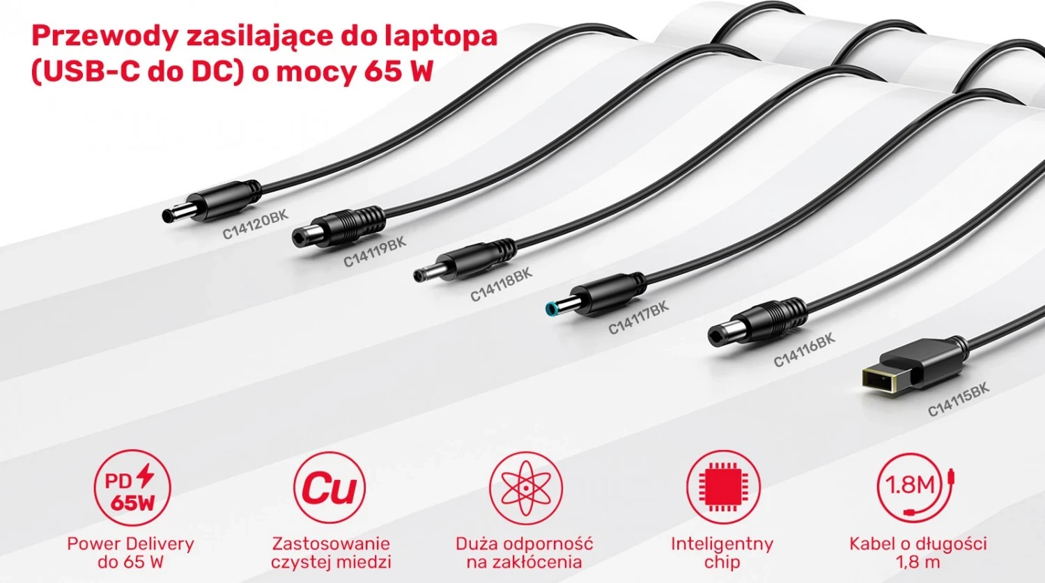 Kabllo furnizimi për laptop Acer Unitek, 65W USB-C - DC5,5, ngjyrë e zezë