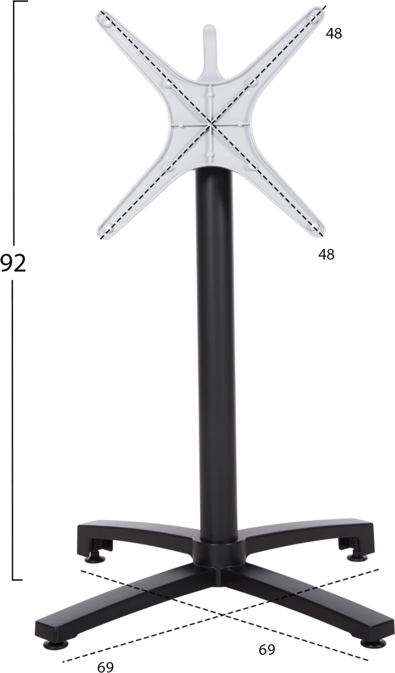 Baza alumini për tavolinë, e palosshme, FH459.01, ngjyrë e zezë mat, 69x69x73-92 me kryq 48x48