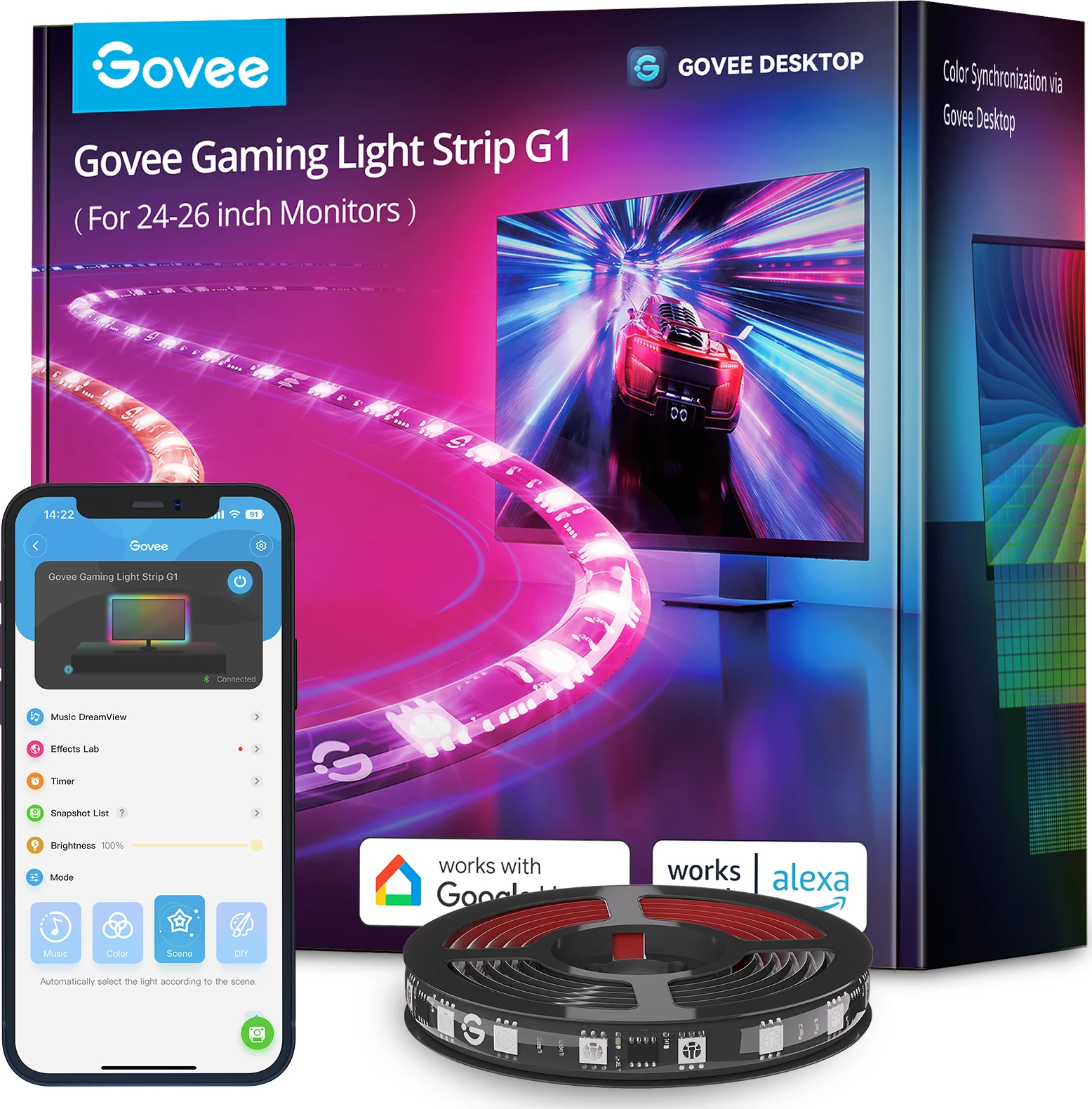 Shirit LED gaming Govee G1 H6609 për monitor 24-26\", RGBIC, Wi‑Fi + Bluetooth