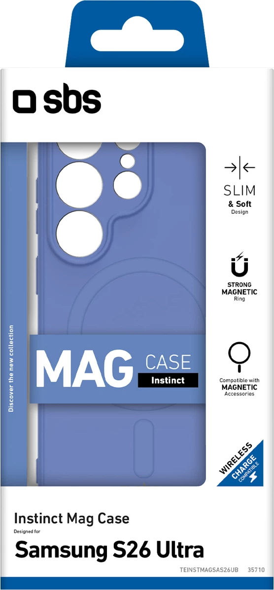 Mbështjellës SBS Instinct Mag për Samsung Galaxy S26 Ultra, kompatibil me MagSafe, TPU/mikrofibër, blu