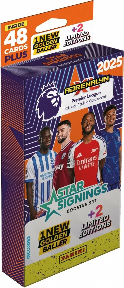 Set kartash Panini Premier League 2025 Star Signings, 48 karta + 2 Limited Edition + 1 Golden Baller