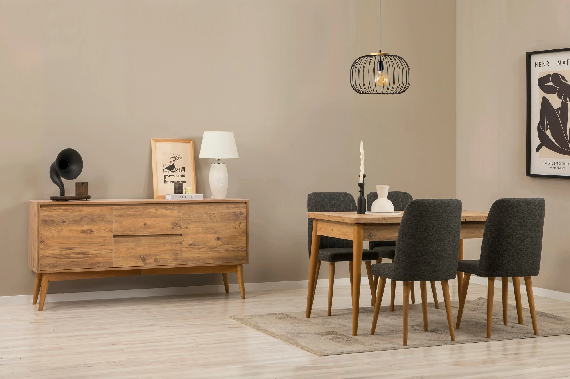 Set tavoline me karrige dhe konsol, zgjatshme, 6 pjesë, Skye Decor, Vina 01 1053, ngjyrë Atlantic Pine, antracit