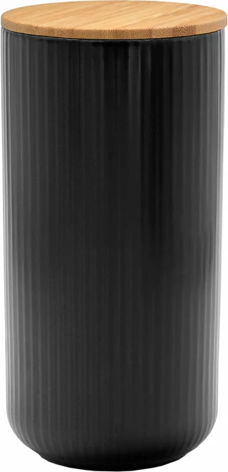 Enë magazinimi me kapak, porcelan i zi, bambu natyral, 10x10x20cm