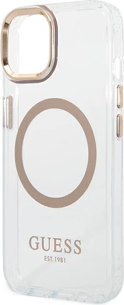 Mbështjellës Guess GUHMP14MHTRMD për iPhone 14 Plus 6.7", Metal Outline Magsafe, Transparent/Ar