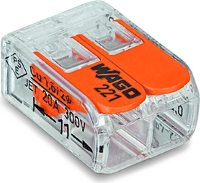 Konektor universal Wago 221-412, 2x 4mm², me leva, transparent/portokalli