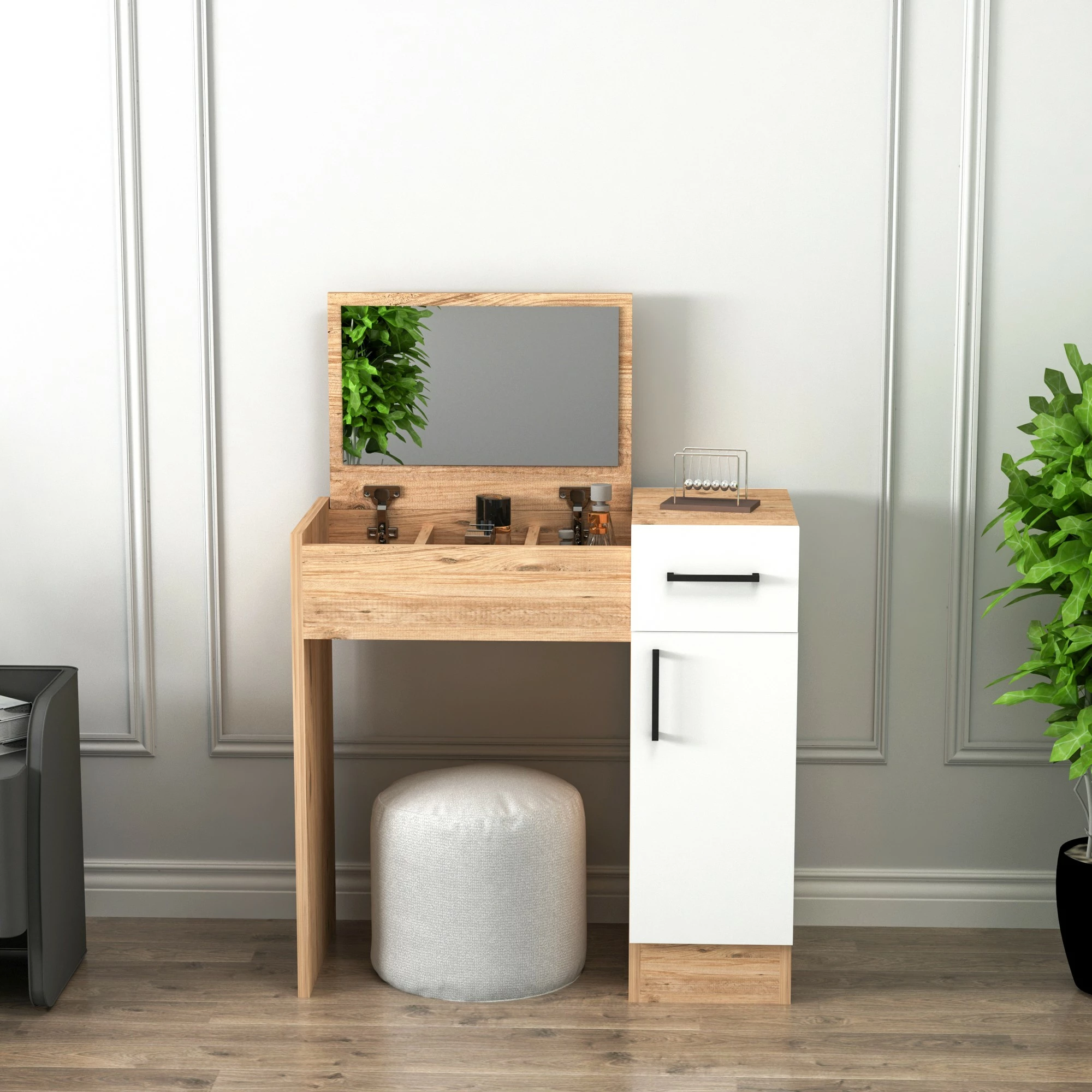 Tavolinë grimi Hanah Home, ngjyrë Atlantic Pine dhe e bardhë