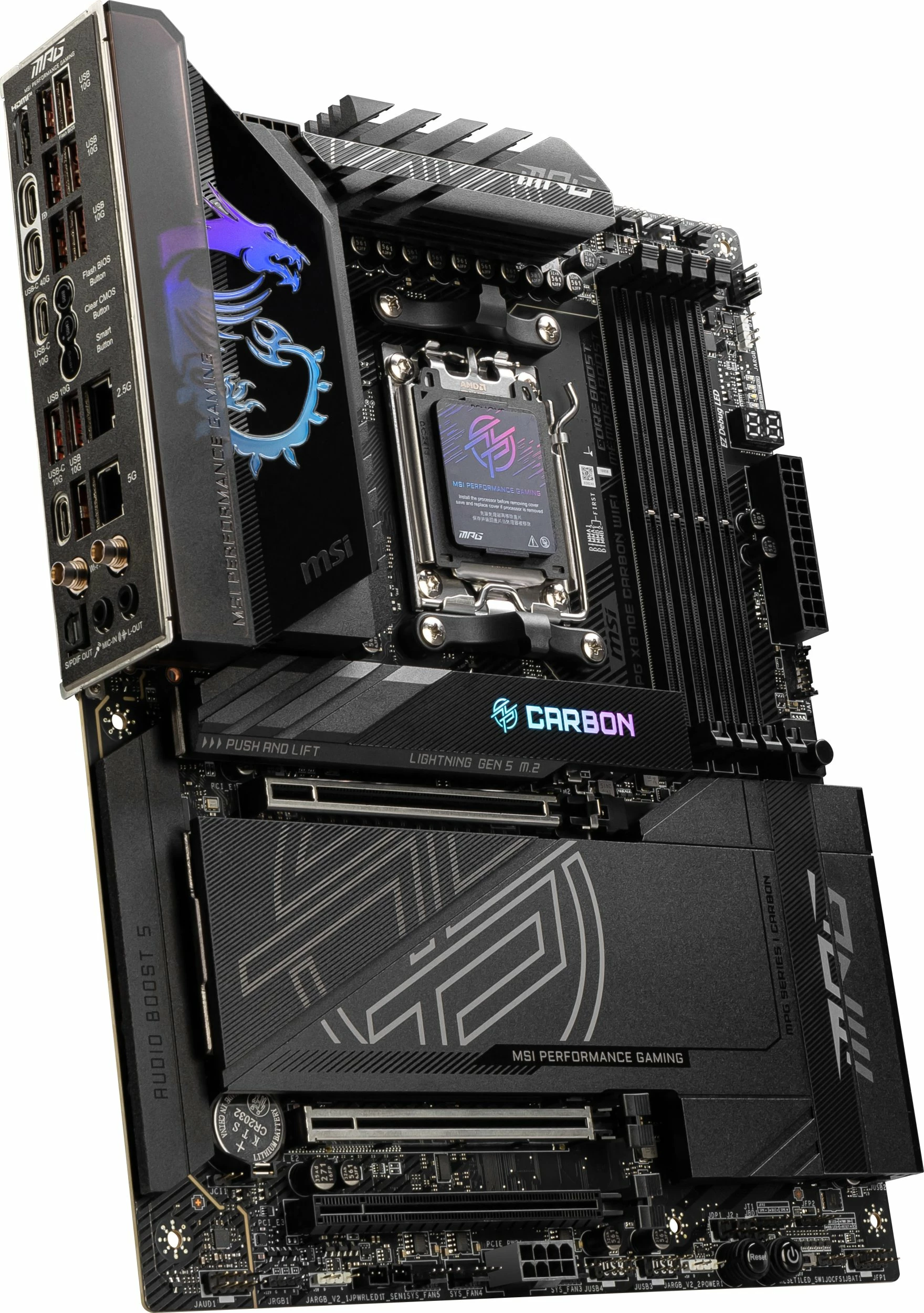 Pllakë amë MSI MPG X870E CARBON WIFI, AMD X870E, ATX, DDR5 256GB, Wi‑Fi 7, e zezë