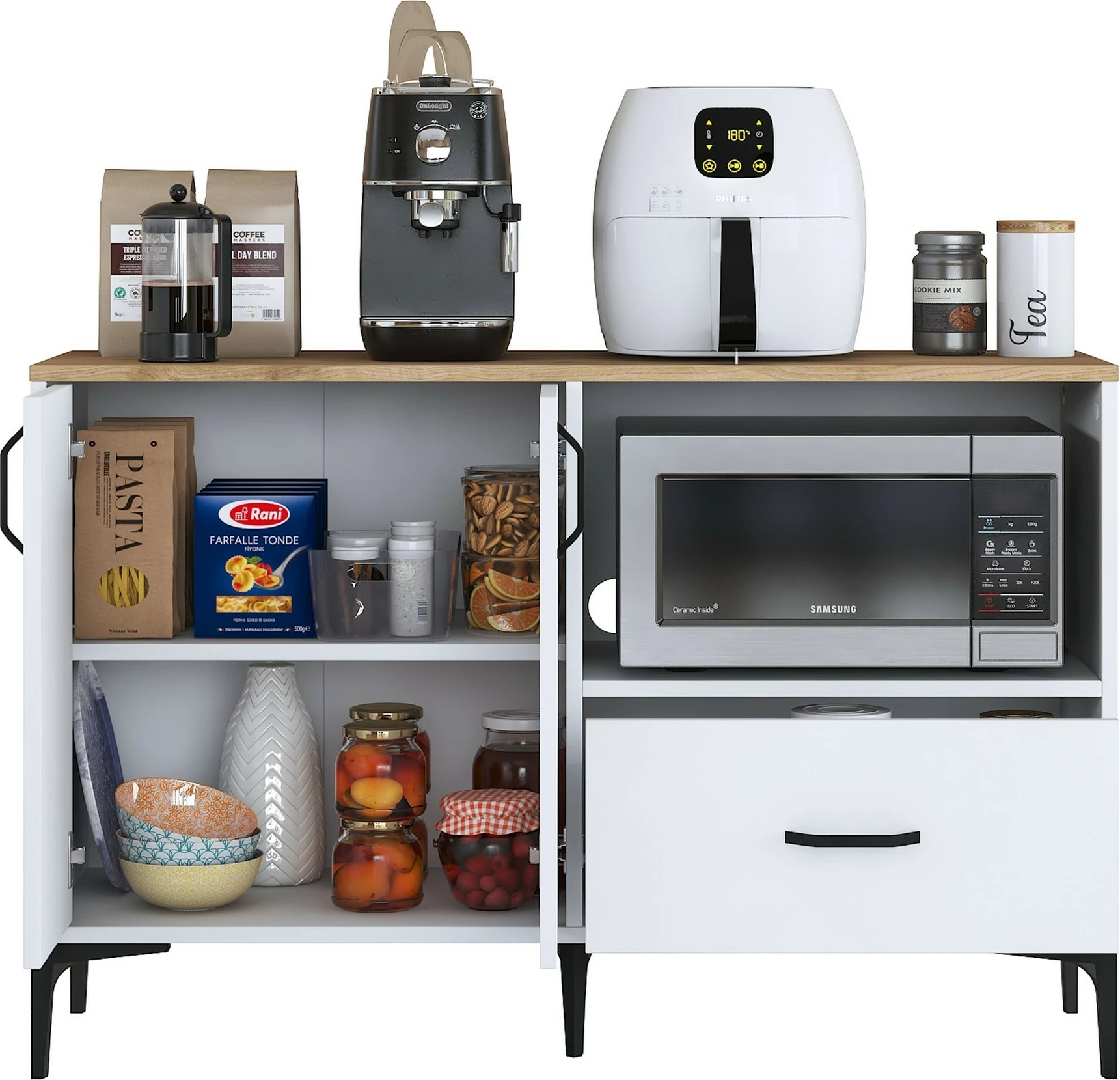 Dollap multifunksional, ngjyrë e bardhë dhe arre, JE161 - 3264