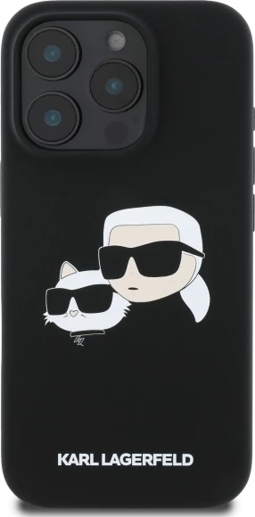 Mbështjellës Karl Lagerfeld Silicone Case Heads Print MagSafe për iPhone 16 Pro, i zi