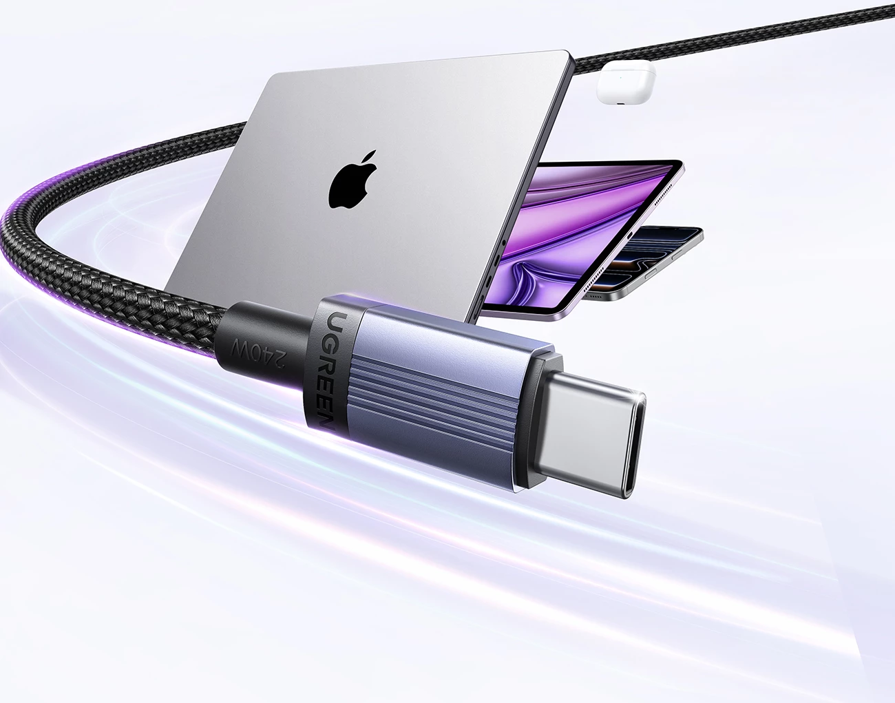 Kabllo USB-C në USB-C Ugreen PD 240W 2m (Thunderbolt 4), e zezë, në kuti