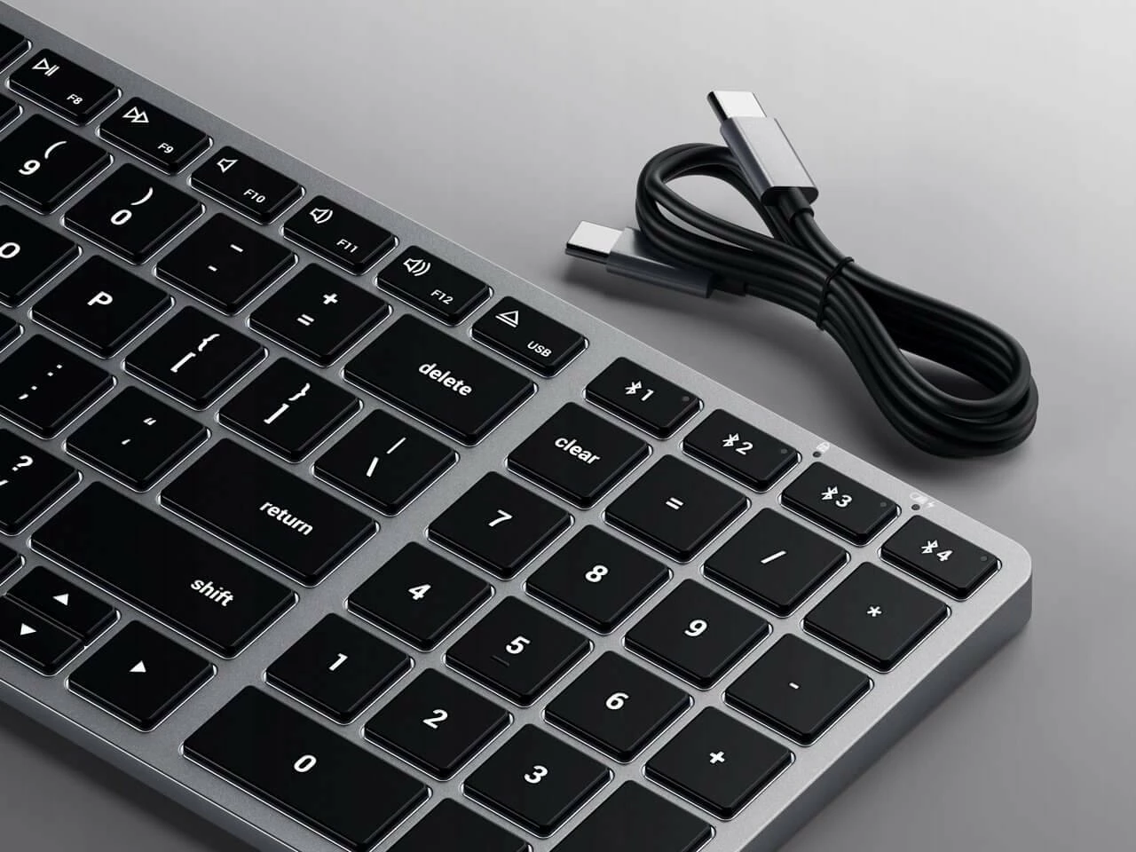 Tastierë Bluetooth Satechi Slim X2 STH119, me ndriçim, numpad, layout US, karikim USB-C, e zezë