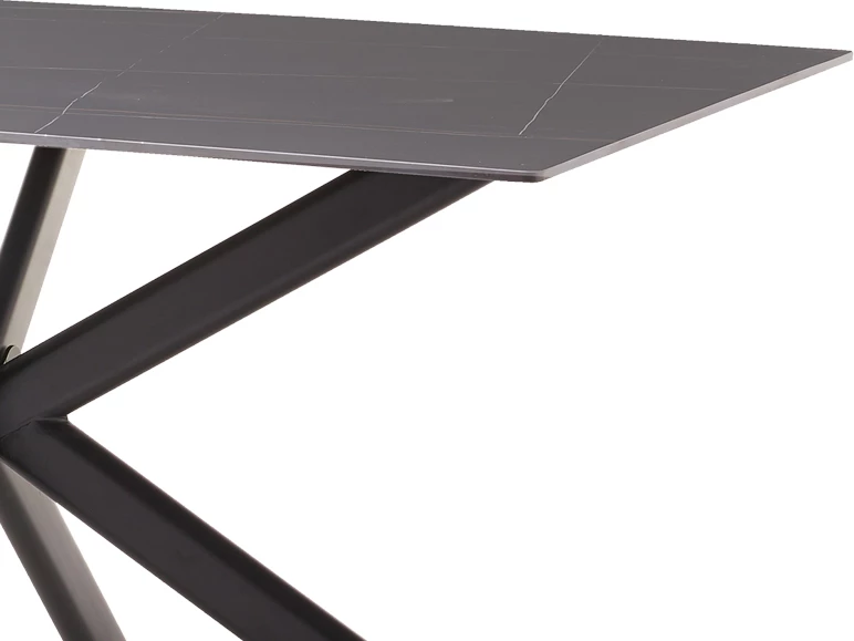 Tavolinë me karrige Bethan, gur i sinteruar, ngjyrë çimento gri - këmbë metali të zeza, 180x90x75cm