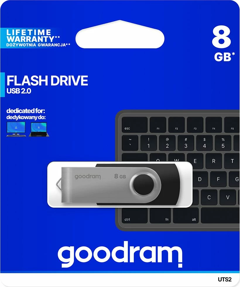 Pendrive GoodRam UTS2.0 8 GB USB 2.0 (UTS2-0080K0R11), zi/argjend