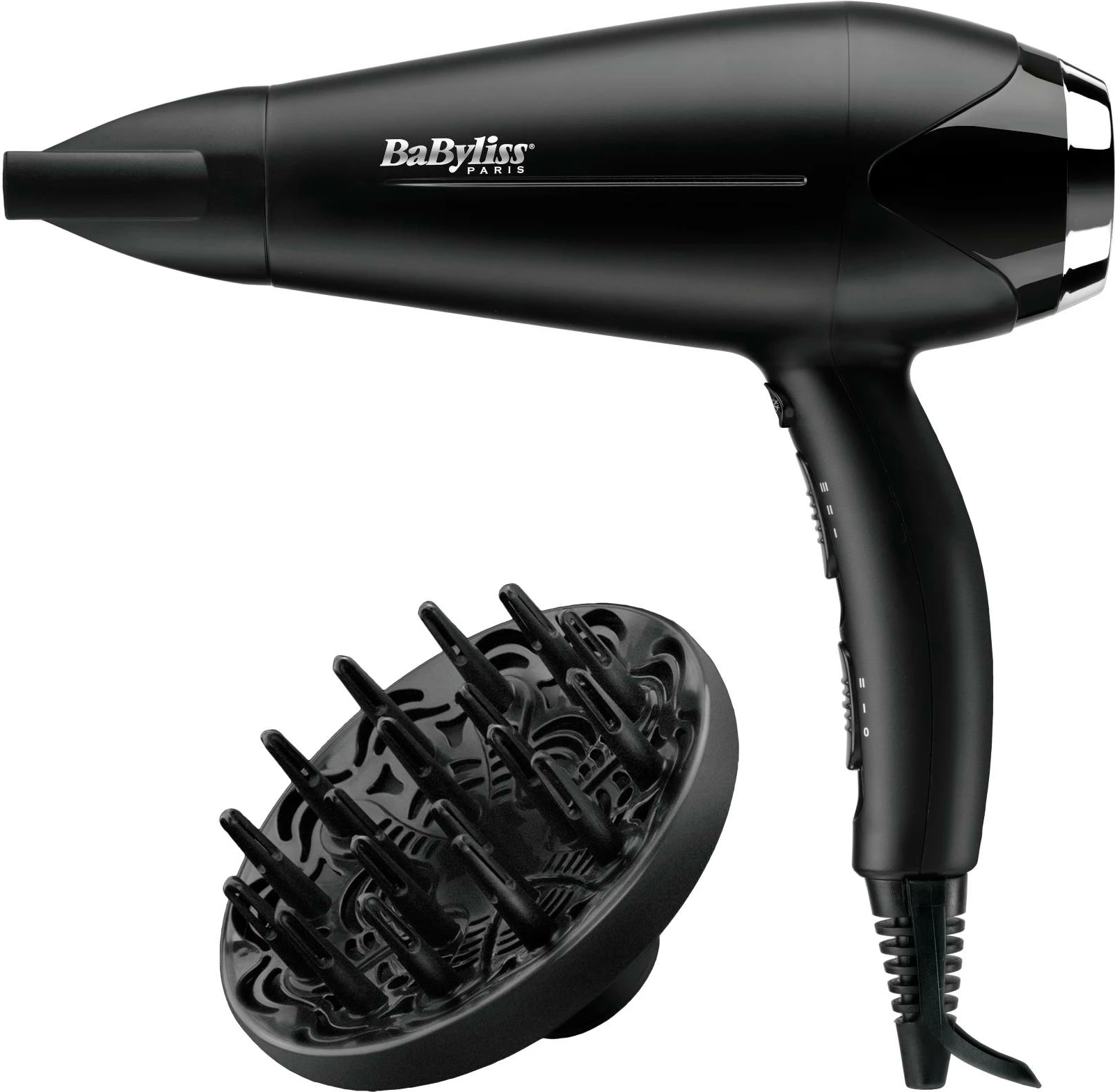 Tharëse flokësh BaByliss D572DE 2200W, motor DC, jonizim, me difuzor + gryke koncentratori, e zezë