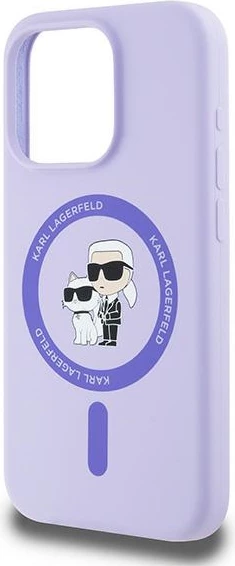 Mbështjellës Karl Lagerfeld Silicone Karl&Choupette Heads Ring MagSafe për iPhone 15 Pro, Violet