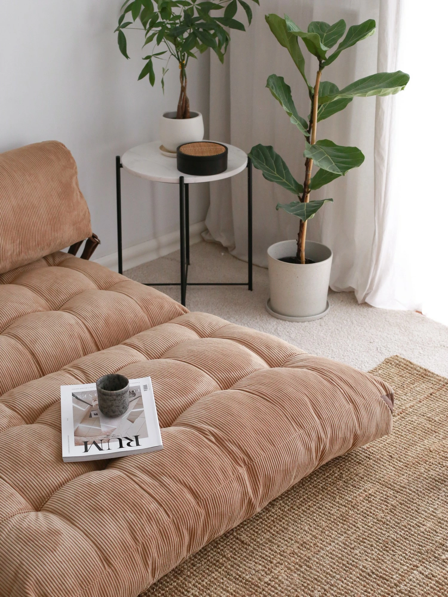 Divan-krevat 2 vende, kadife, ngjyrë camel, Atelier del Sofa, Fold