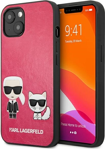 Mbështjellës Karl Lagerfeld KLHCP13SPCUSKCP për iPhone 13 mini 5.4", fuksia, hardcase Ikonik Karl & Choupette