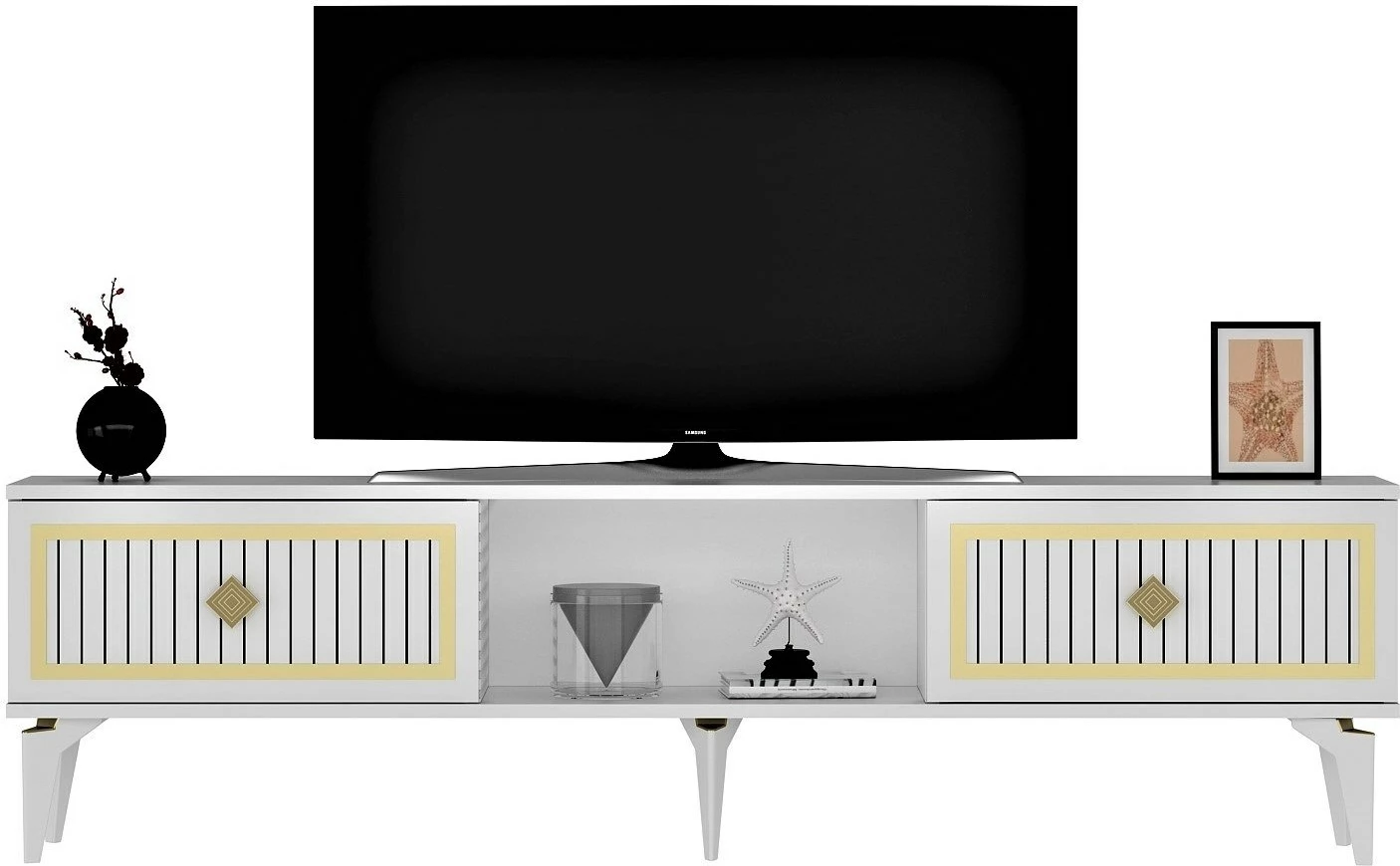 Komodë TV Hanah Home, Nil, e bardhë dhe e artë