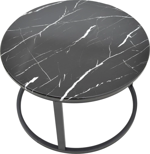 Set tavolinash kafeje Revelon, pamje mermeri të zi, këmbë të zeza, 80x80x45cm, set prej 2 copësh