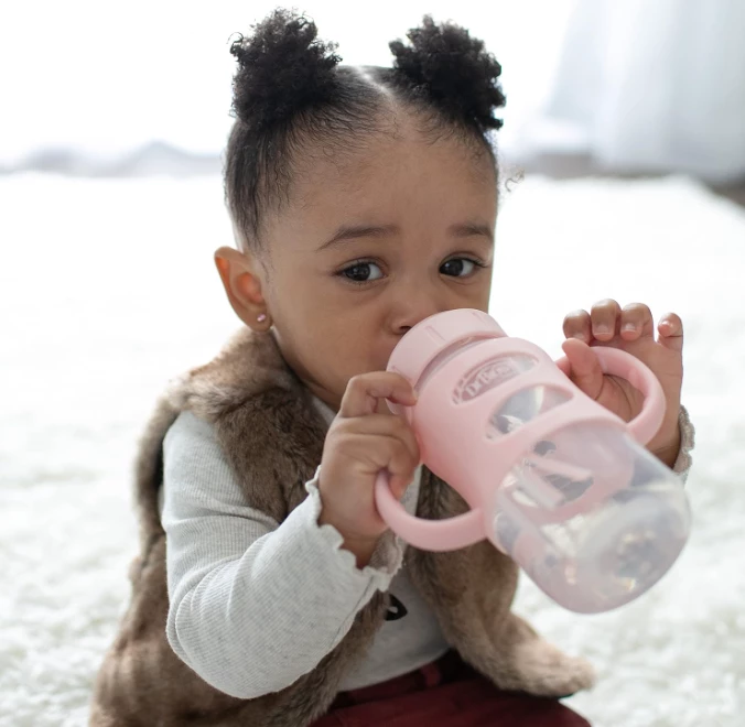 Shishe Dr. Brown’s Milestones, 270ml (9oz) – Grykë e Gjerë, Doreza Silikoni, 6m+, Rozë