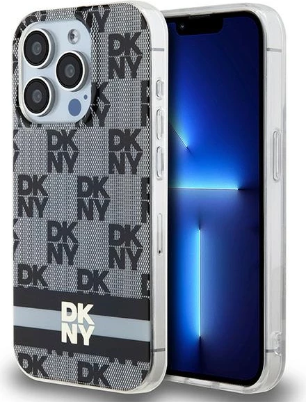 Mbështjellës DKNY IML Checkered Mono Pattern & Printed Stripes MagSafe për iPhone 15 Pro, Zi