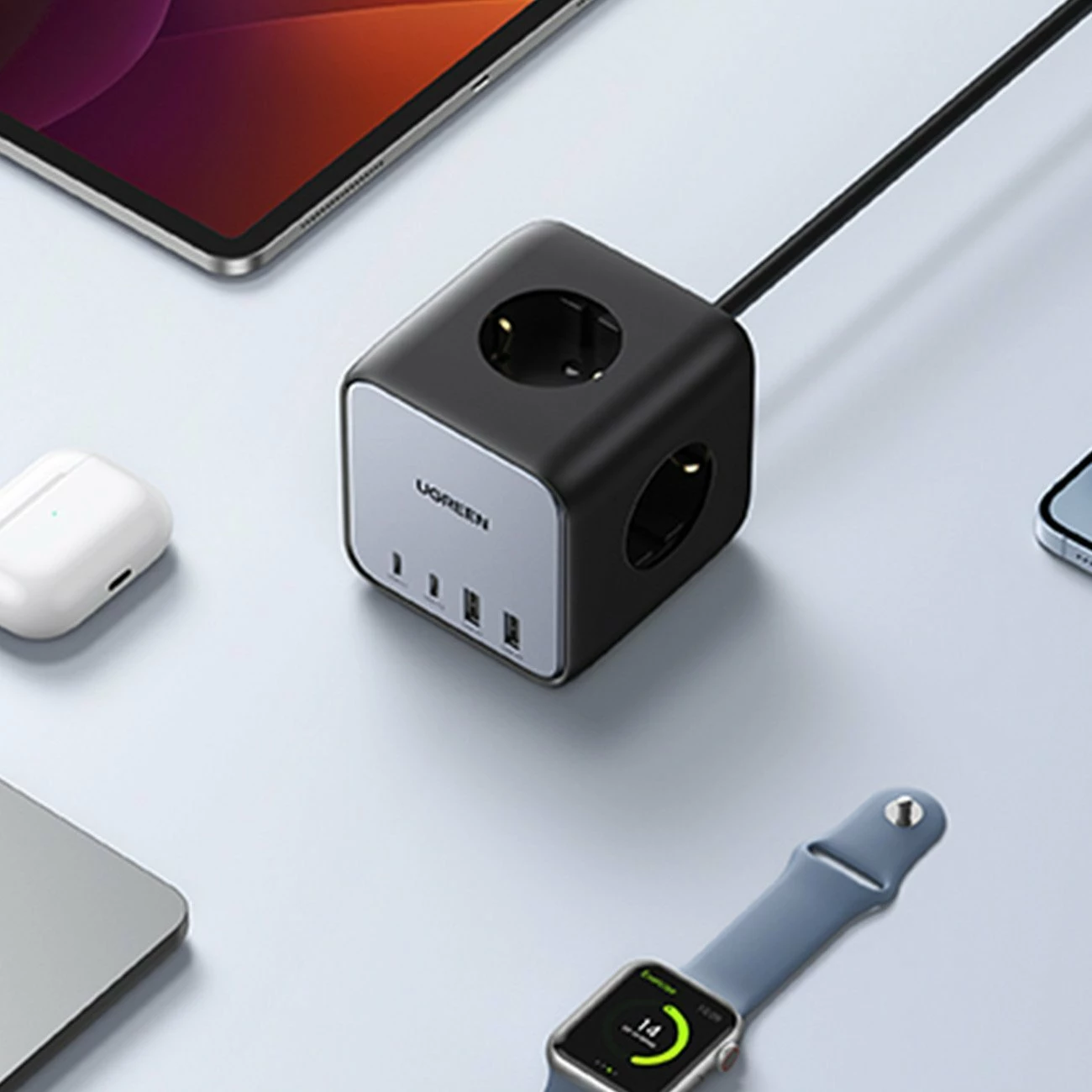 Zgjatues rryme Ugreen CD268 65W, 3 priza Schuko, 2x USB-C + 2x USB-A, kabllo 1.8 m, i zi (60113)