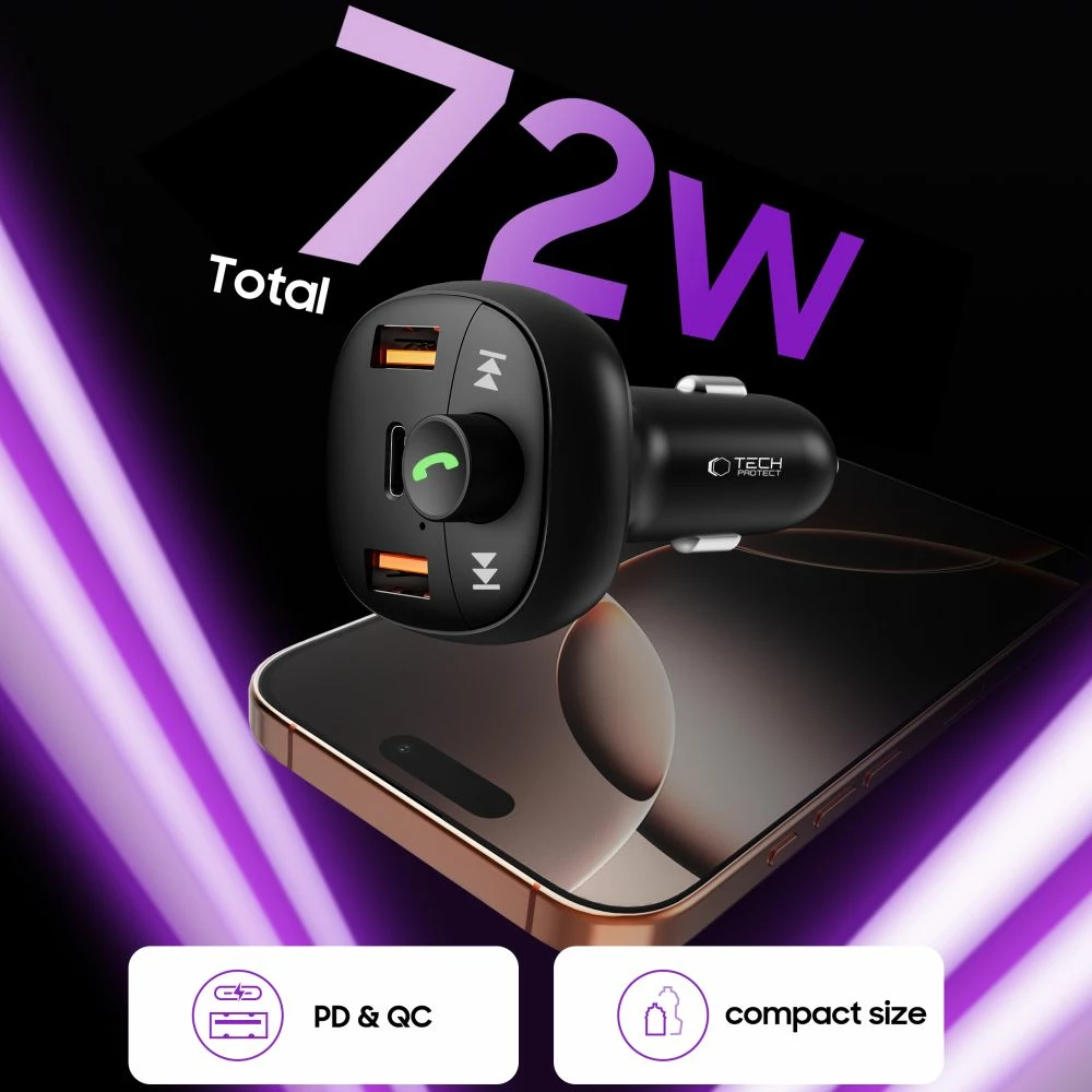 Karikues makine Tech-Protect CC06 me 3 porta, transmetues FM Bluetooth, i zi